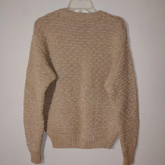 Vintage Banana Republic Mill Valley Basketwave Knit Cotton Sweater Size M Tan - Picture 3 of 6